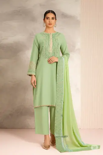 3 PIECE PRINTED LAWN SUIT-VERDANT GREEN (UNSTITCHED)
